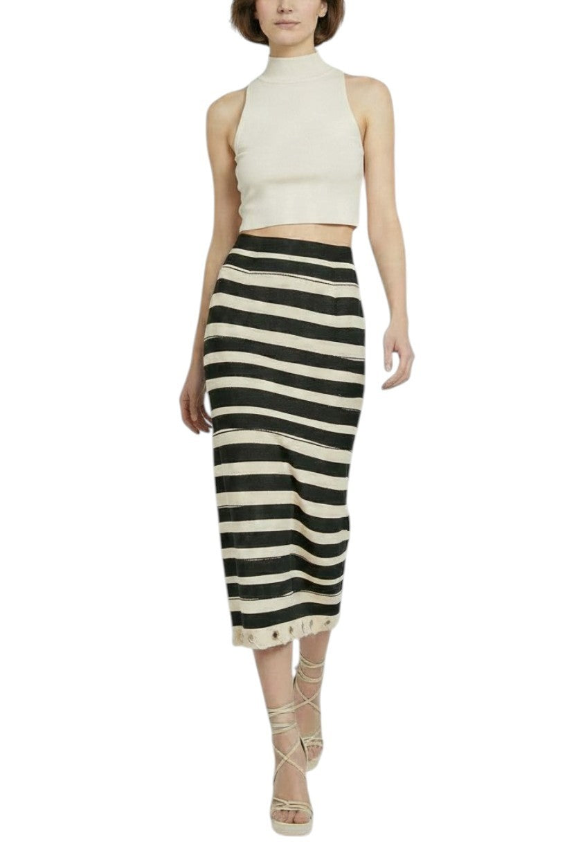 Zimmermann Rebellion Stripe Skirt | Midi, High Waist, Pencil, Black & White