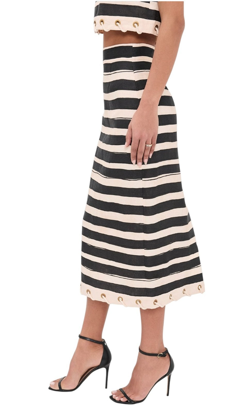 Zimmermann Rebellion Stripe Skirt | Midi, High Waist, Pencil, Black & White