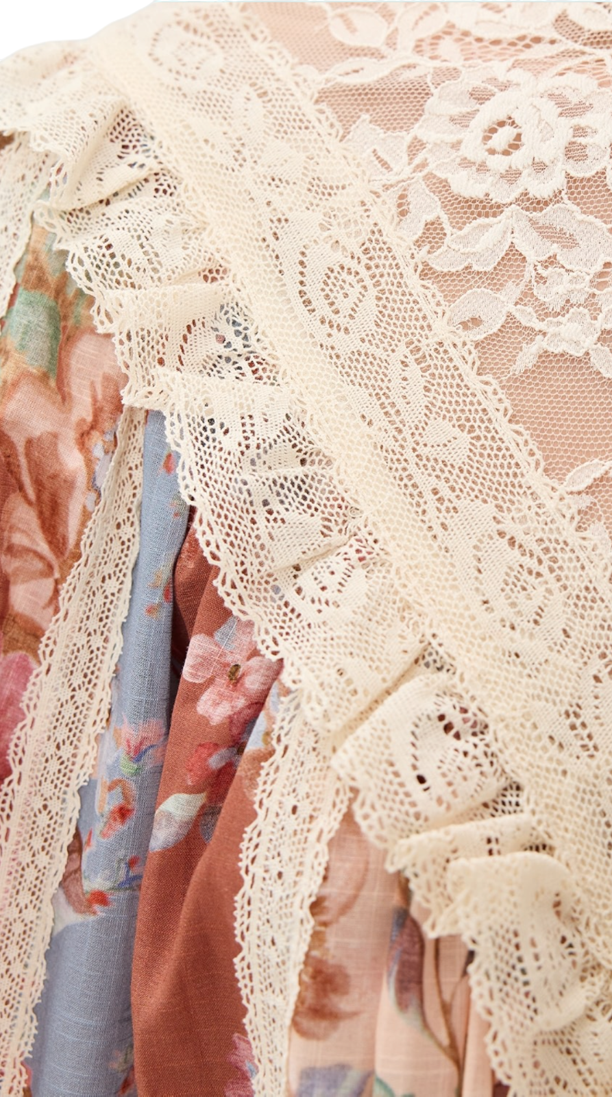 Zimmermann Awaken Lace Trim Blouse | Spliced Floral | Relaxed, Flutter Sleeve