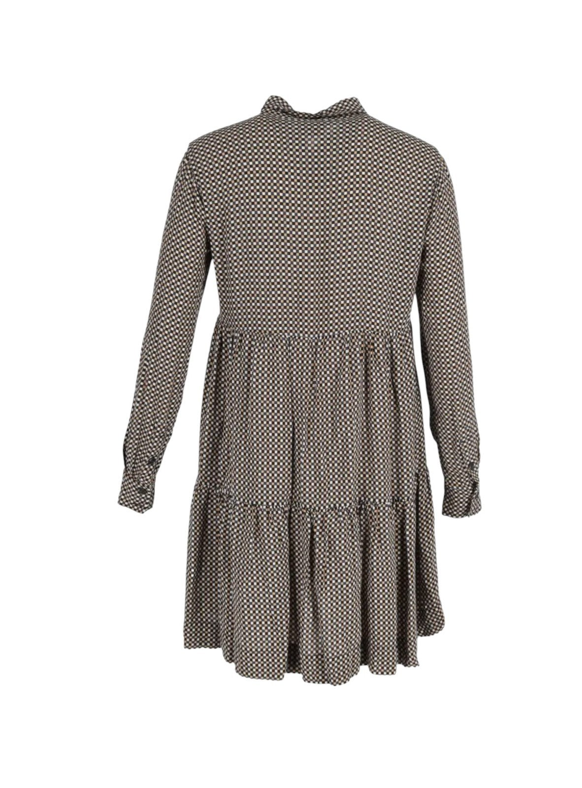 GANNI Relaxed Shift Mini Dress | Checkered, Collar, Button Placket, Cuffs, Flare