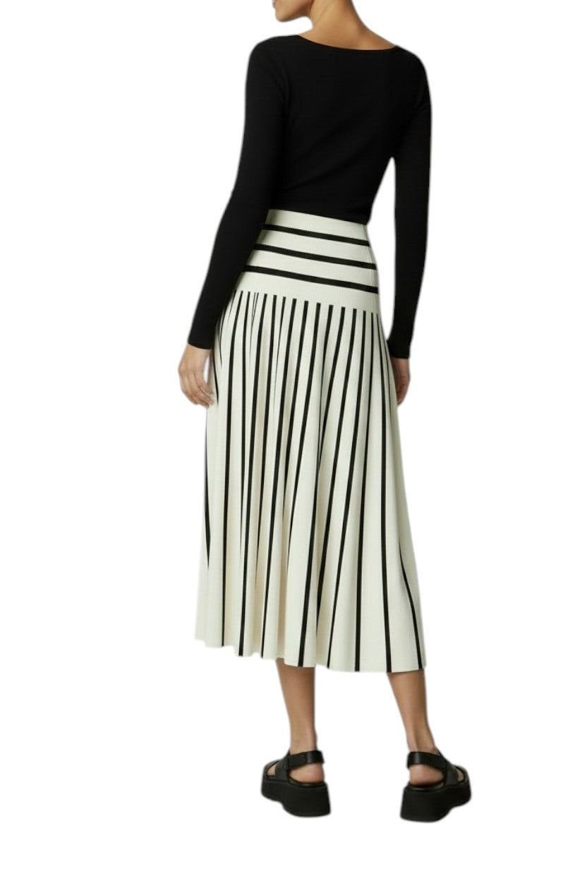 Zimmermann Illuminate Stripe Midi Skirt | Black/White, Stretch, Knit, High Waist