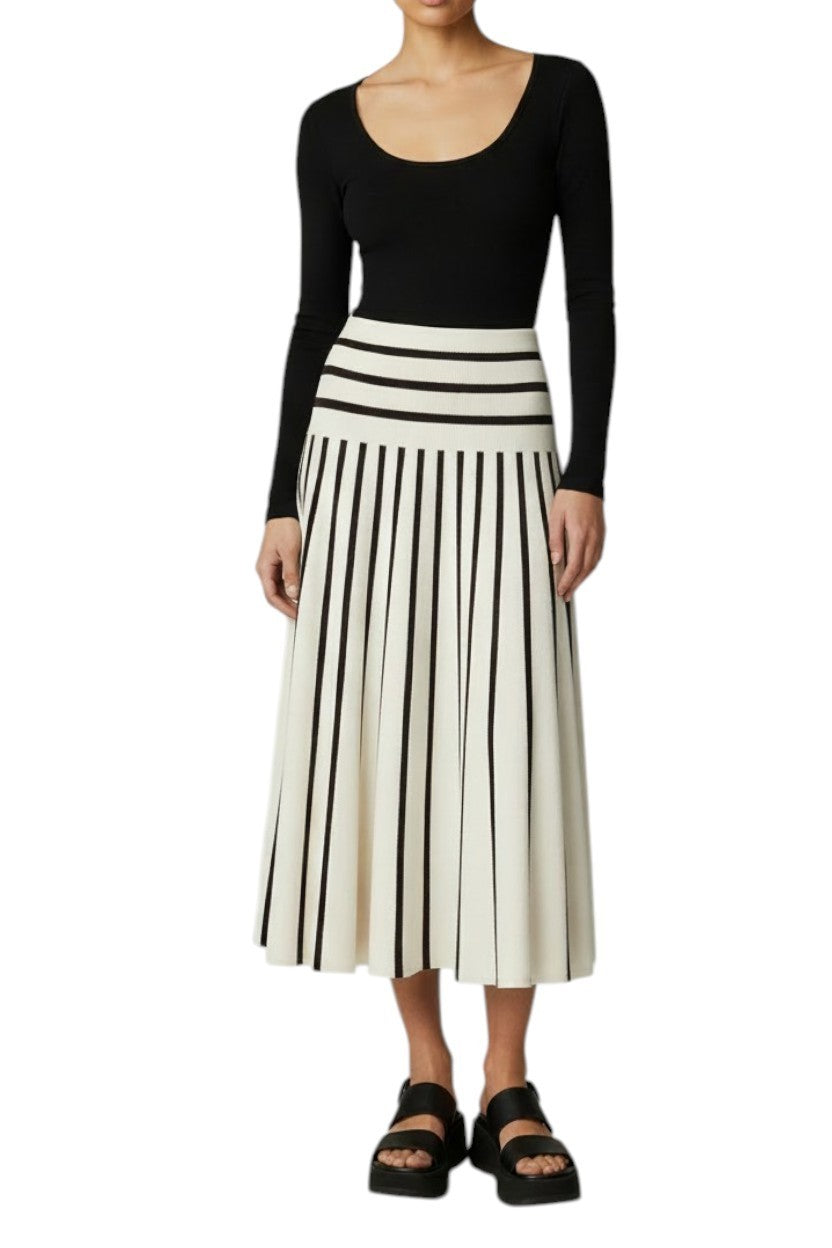Zimmermann Illuminate Stripe Midi Skirt | Black/White, Stretch, Knit, High Waist