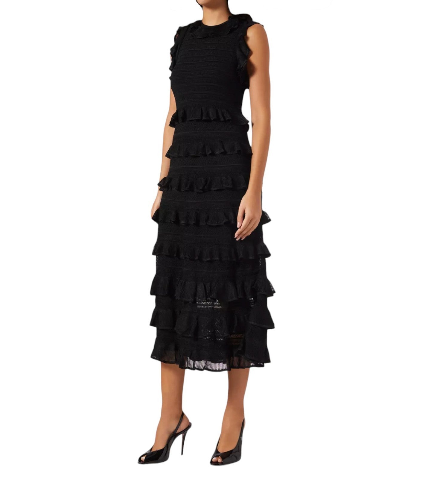 Zimmermann Hypnotic lace knit racer dress | Midi, Black, Tiered, Knitted, Ruffle