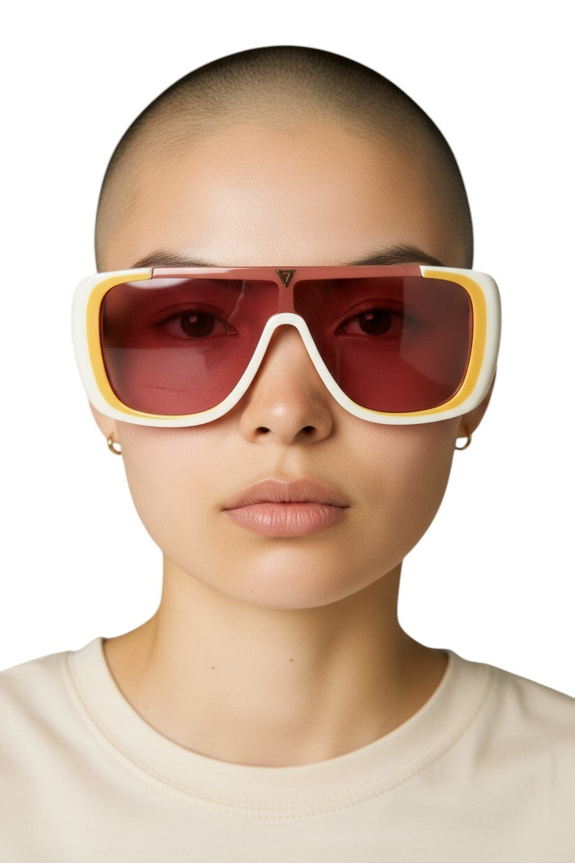 Karen Walker Hexed Sunglasses | Ivory/White, Pink Lenses, Shield, Acetate