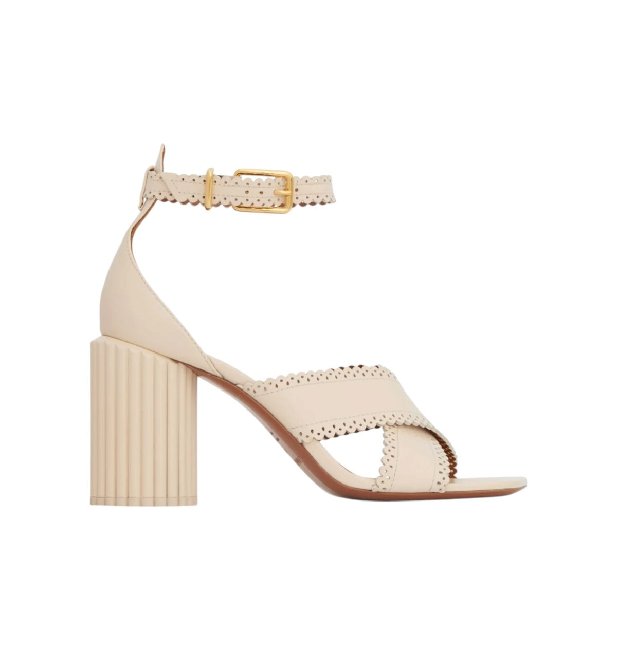 Zimmermann Eddie Sandal 85 | Macadamia/Cream, Block High Heel, Patent Leather