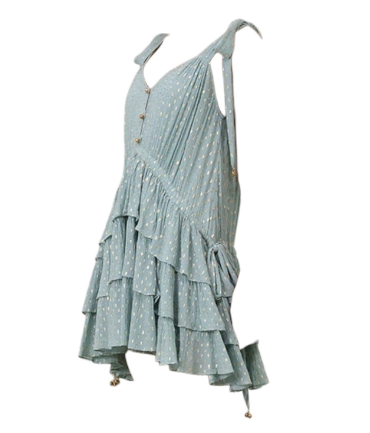 Zimmermann Rhiannon Metallic Frill Mini Dress| Mint,Relaxed, Tie Shoulder, Lurex