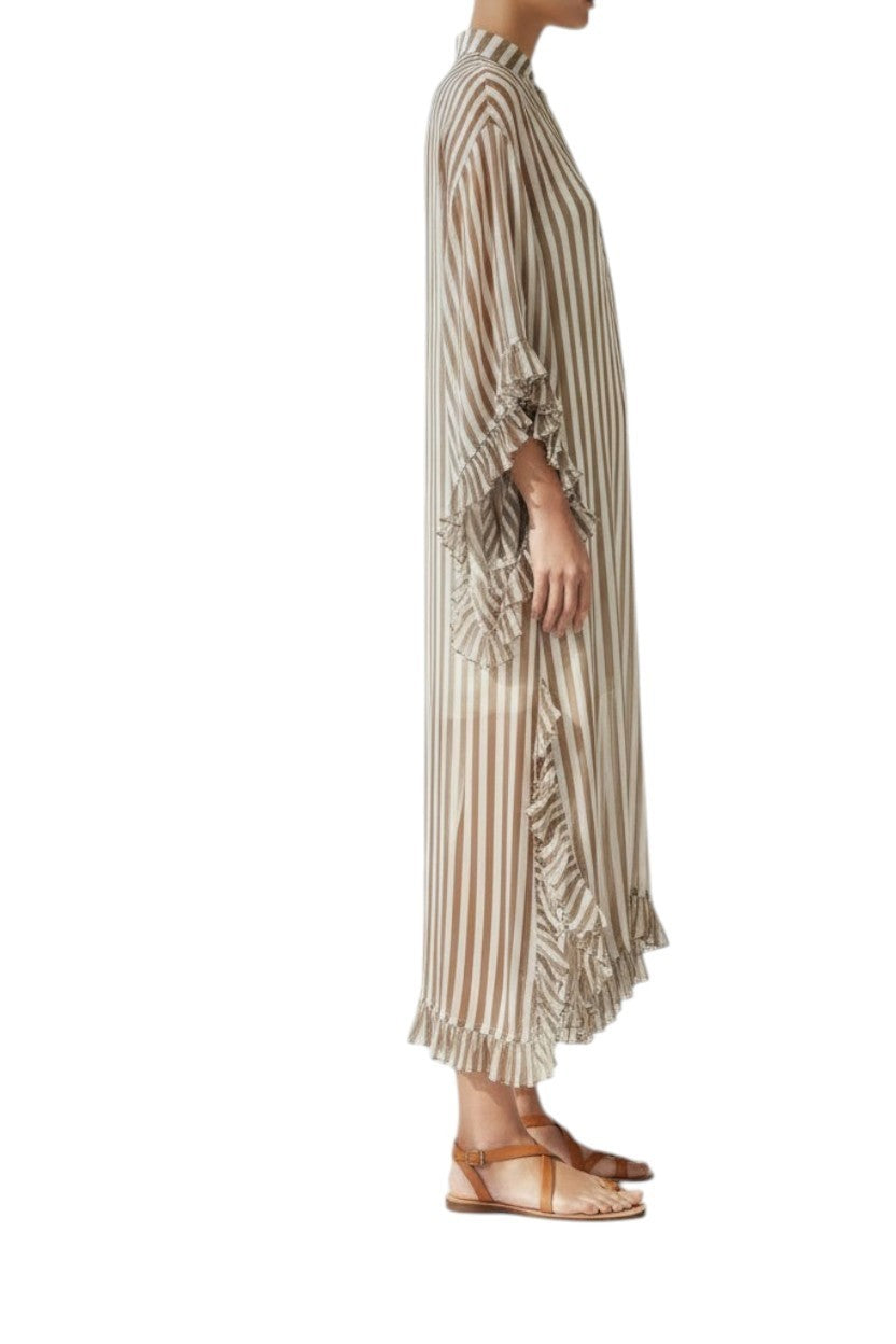 Zimmermann Balance Ruffle Tunic Dress | Khaki /White Stripe, Kaftan, Sheer