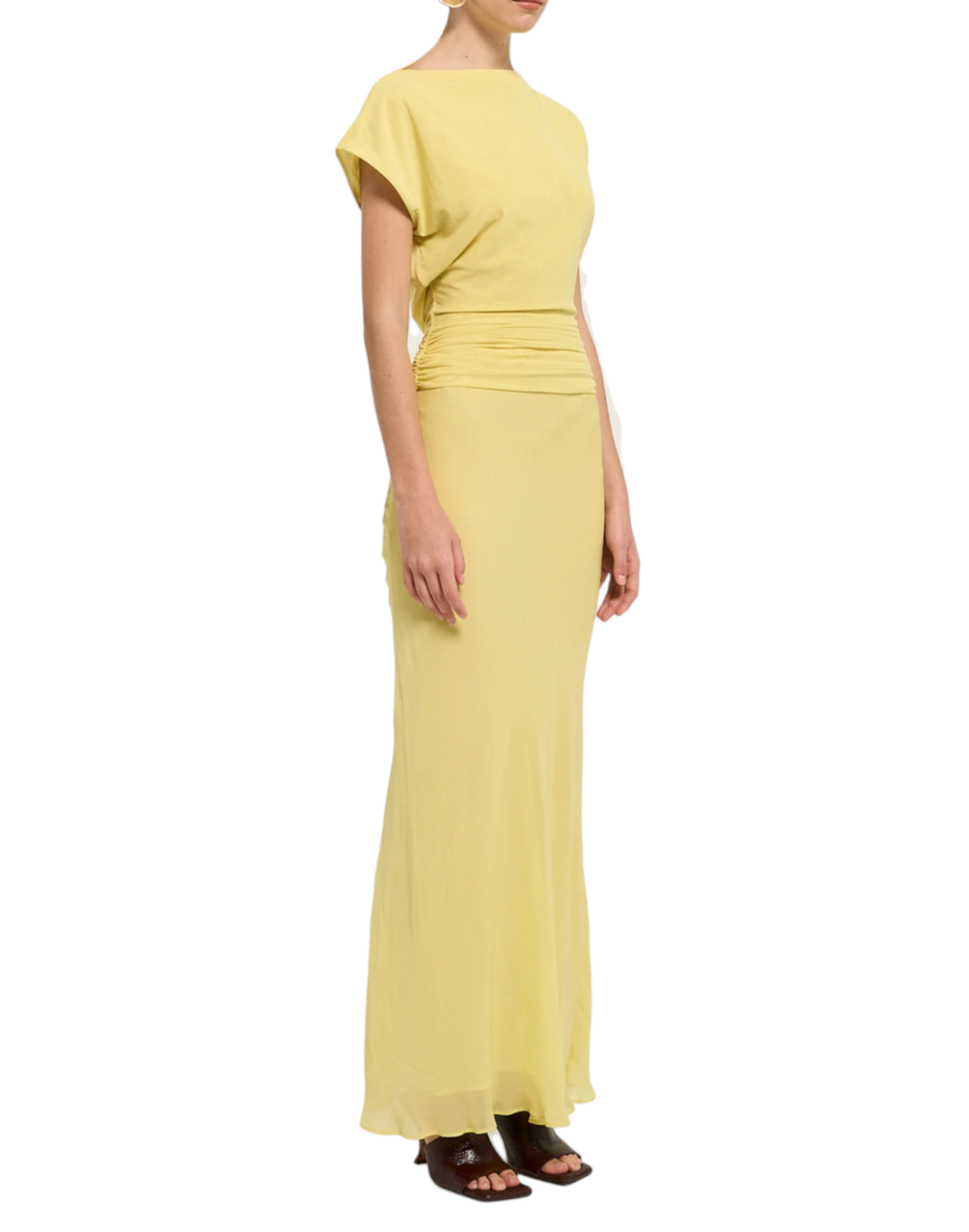 BEC + BRIDGE Jehnaya Asymmetric Maxi Dress | Sz 8, Yellow, Mesh, Cowl, Backless