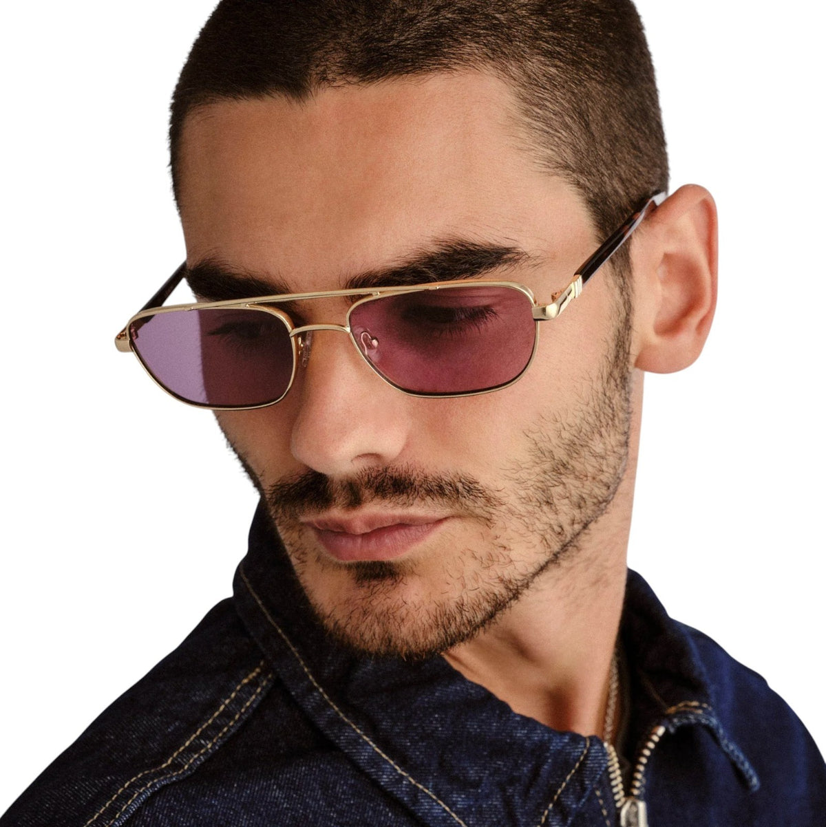 Le Specs Le Mimi Sunglasses | Gold Frame, Violet/Purple Tint, Modern Aviator