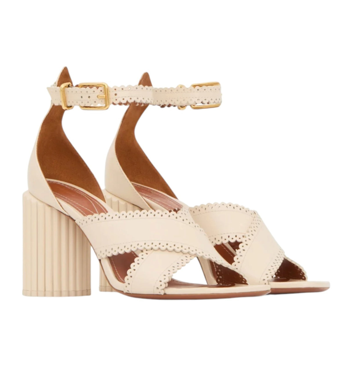 Zimmermann Eddie Sandal 85 | Macadamia/Cream, Block High Heel, Patent Leather