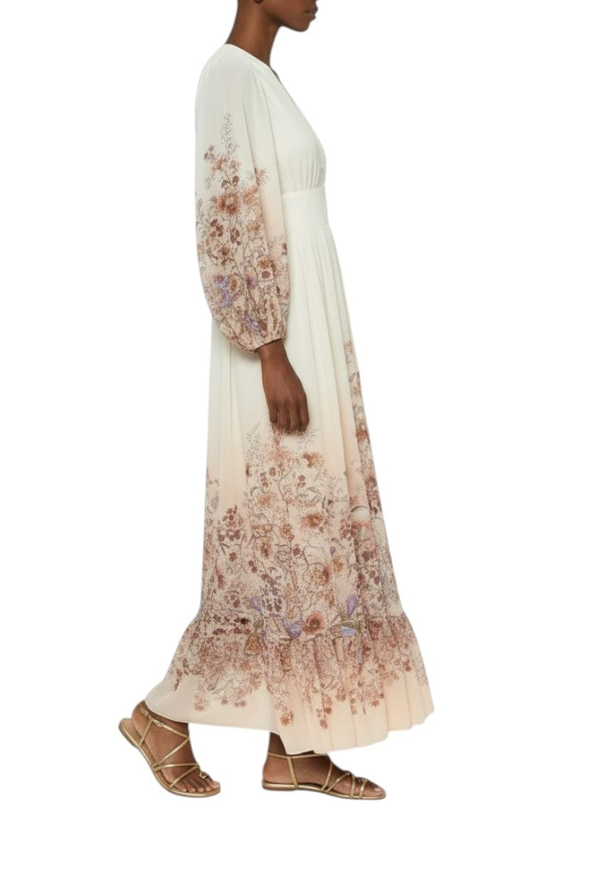 Zimmermann Awaken Plunge Maxi Dress | Ivory/White Floral, Puff Sleeves, Buttons