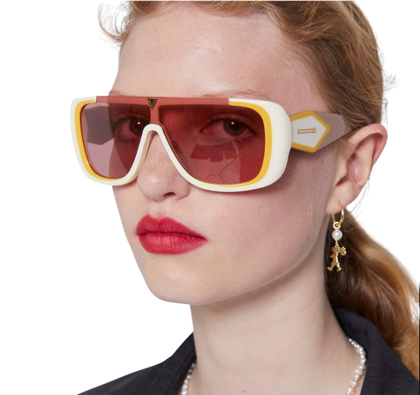 Karen Walker Hexed Sunglasses | Ivory/White, Pink Lenses, Shield, Acetate