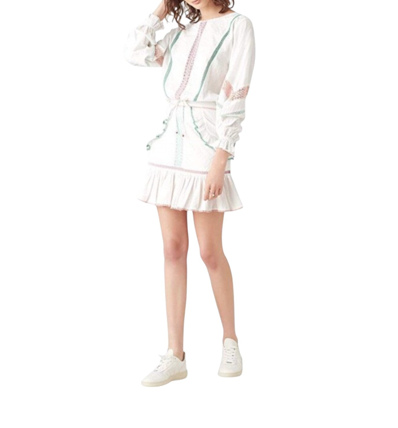 Tigerlily Namita Mini Skirt | White Cotton, Sz 10 , Textured, High Waist $269 RP
