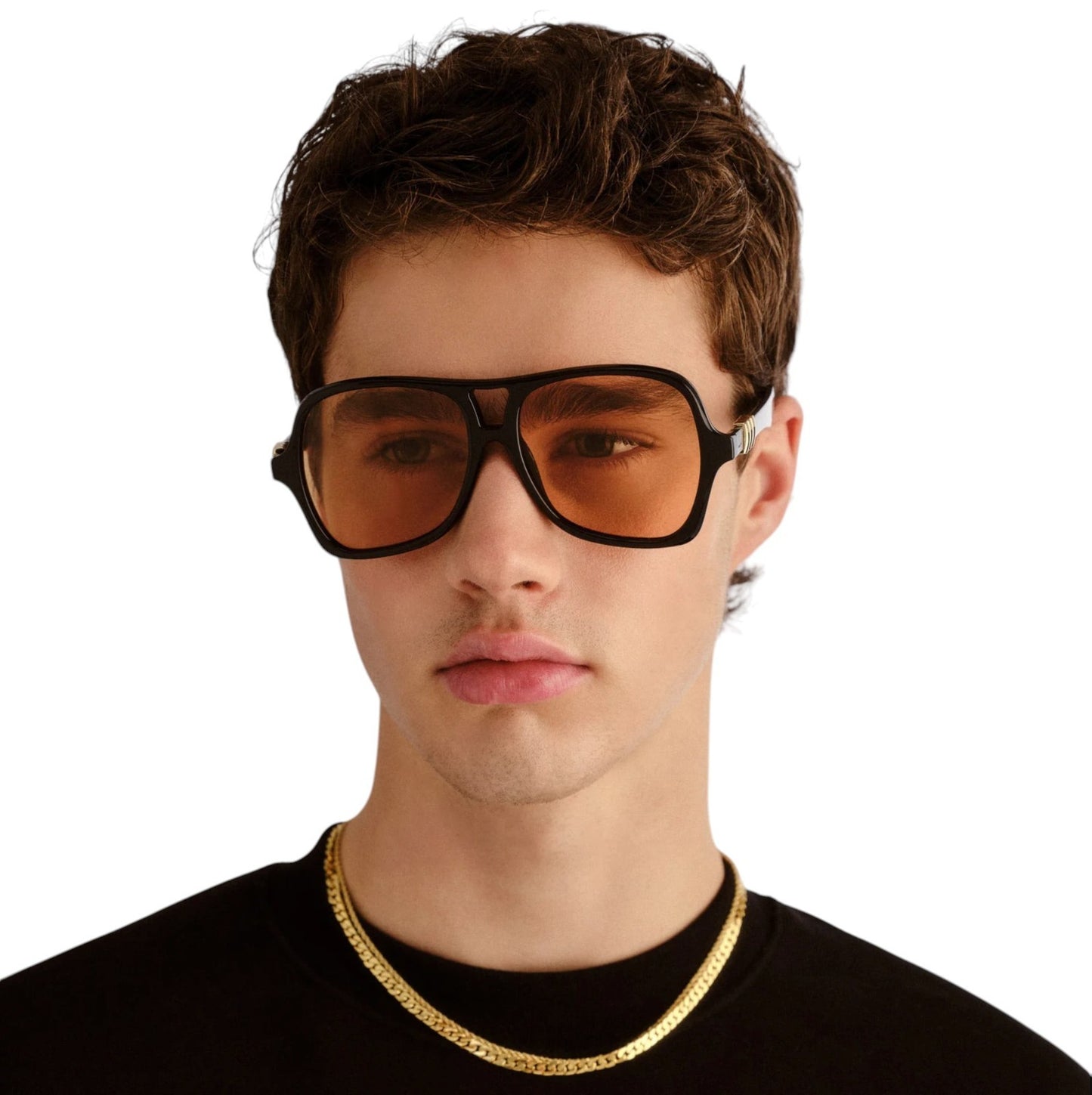 Le Specs Fortune Teller Sunglasses |Black Acetate, Amber Lenses, Vintage Inspire