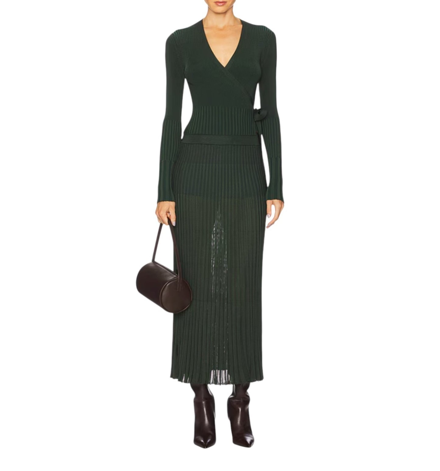 Zimmermann Ribbed Wrap Cardigan |Dark Green, Crop, Tie Close, V Neck