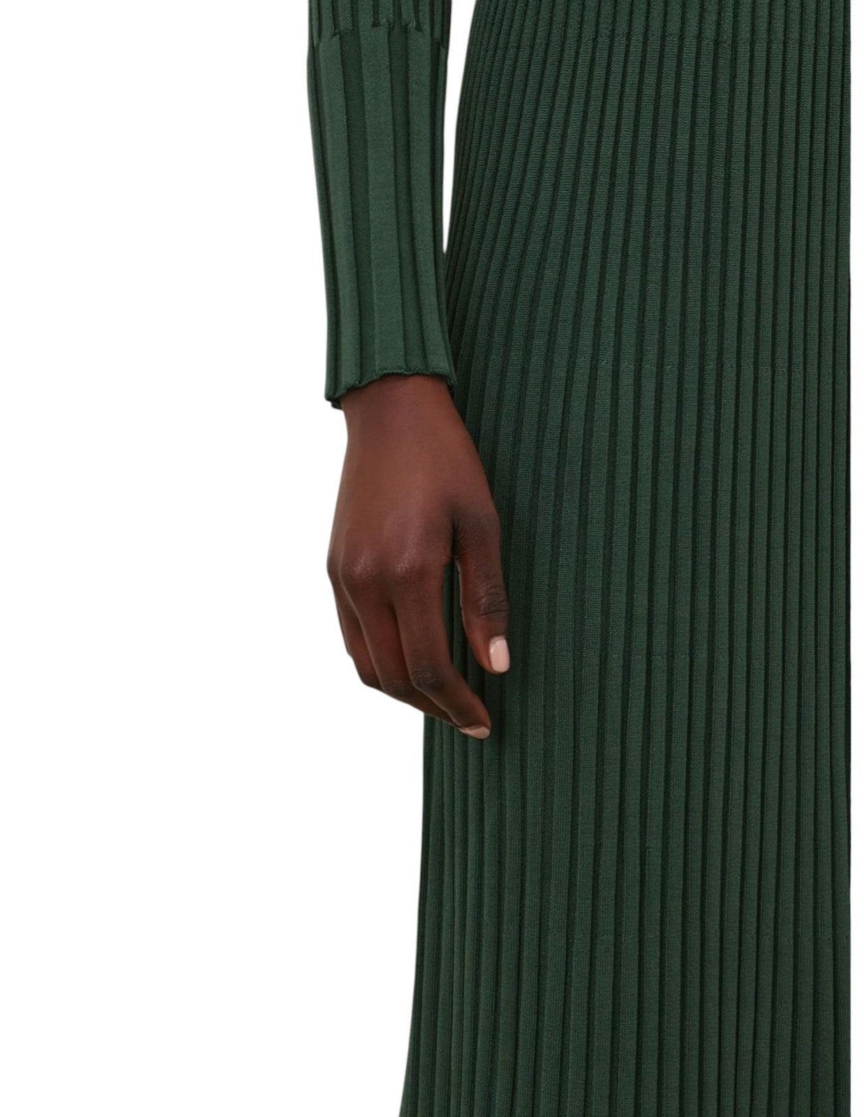 Zimmermann Pleated Rib Midi Skirt | Stretch, Knit, Dark Green, Elasticated Waist