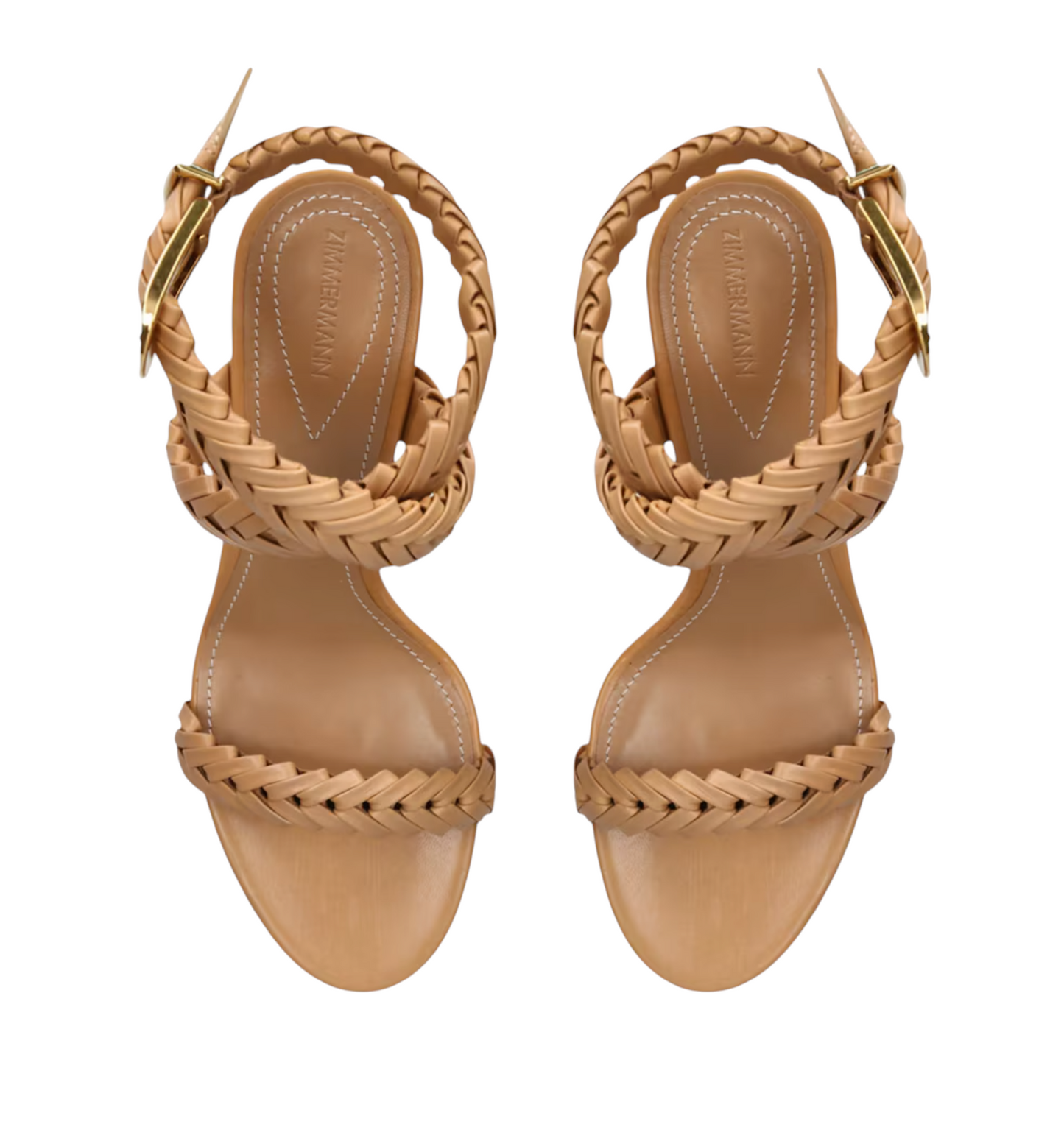 Zimmermann Helix Sandal 75 | Beige/Camel,Leather, Braided, Stiletto, Ankle Strap