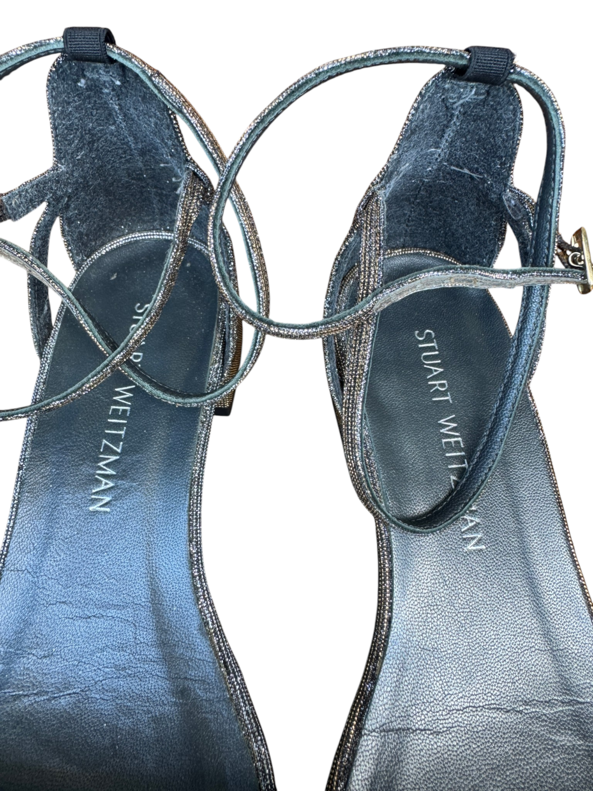 Stuart Weitzman Metallic Gold/Silver Sandal | Low Block Heel, Sz 8, Ankle Strap