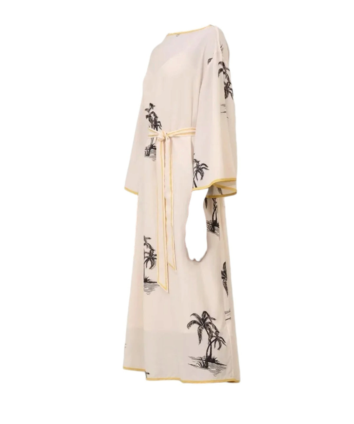 Zimmermann Tunic Midi Dress | Cream/Black Palm Print, Silk, Belt, Kimono, Slip