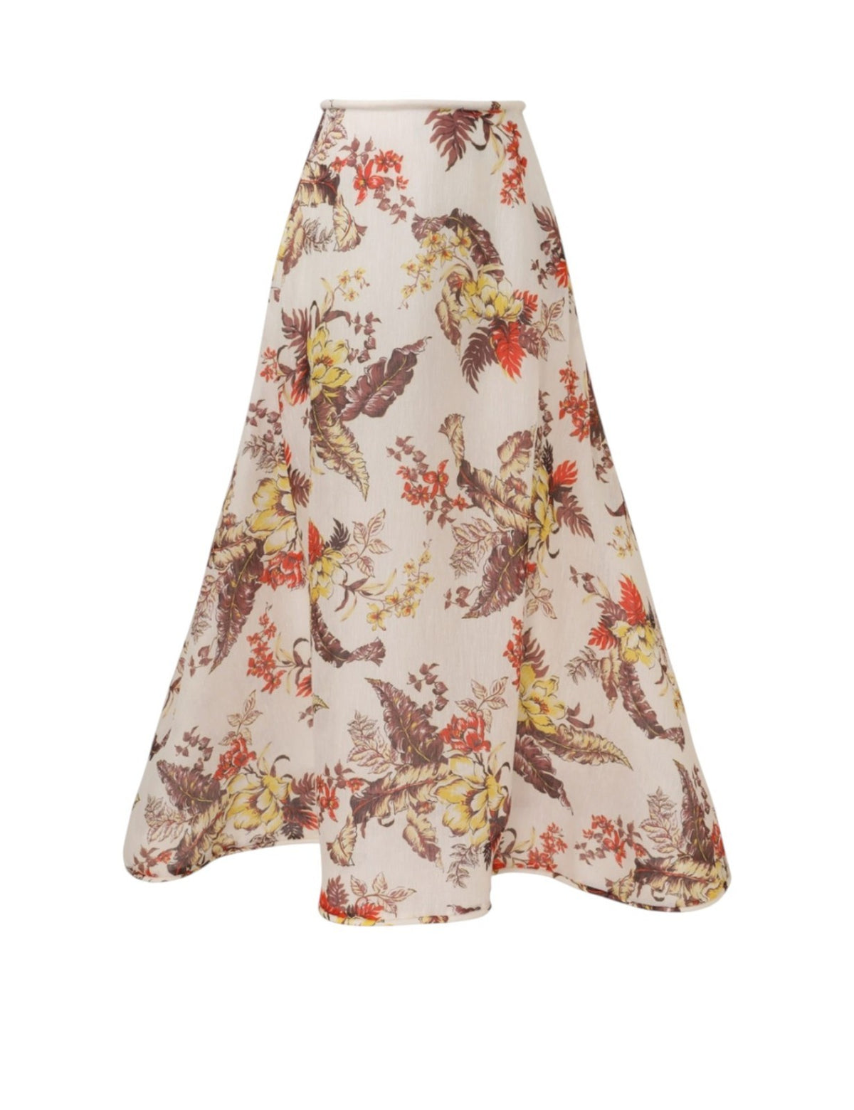 Zimmermann Matchmaker Floral Flare Skirt | White/Brown, Linen/Silk Blend, Midi