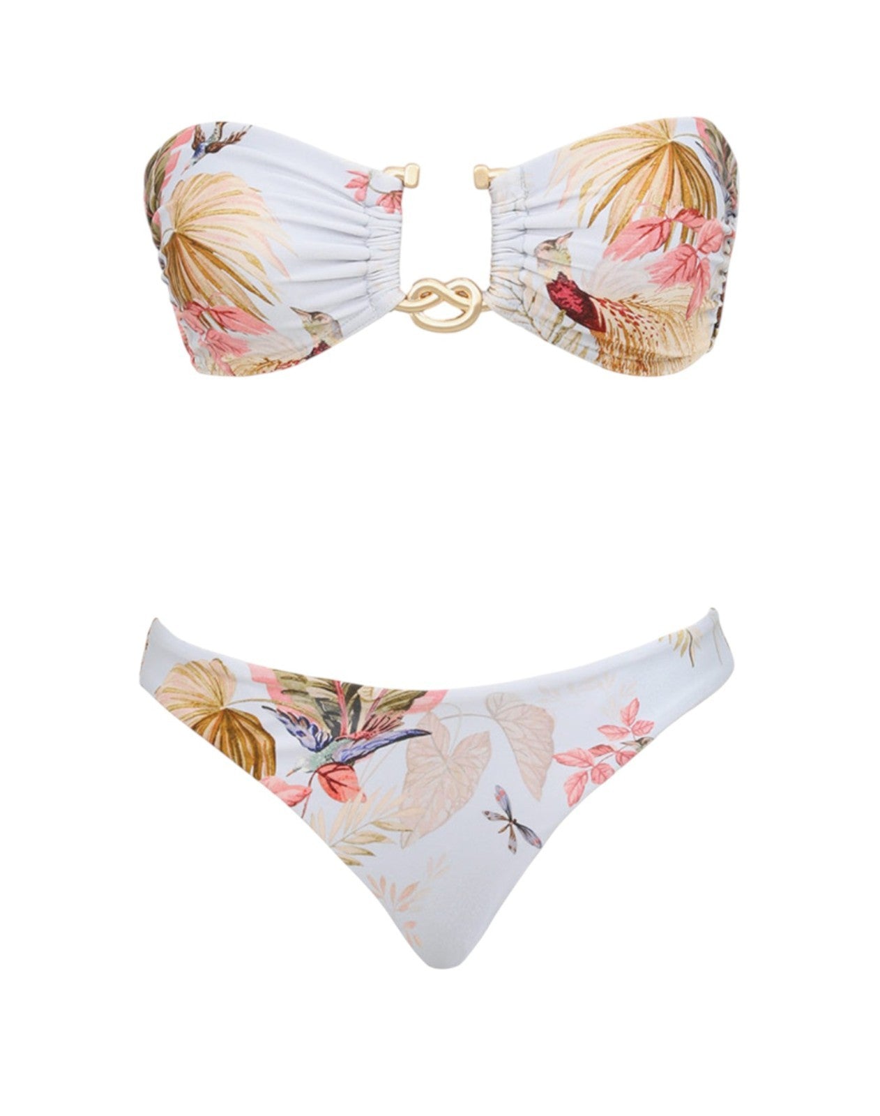 Zimmermann Ascension Knot Trim Bikini | Gold/Blue Floral, Low Rise, Bandeau