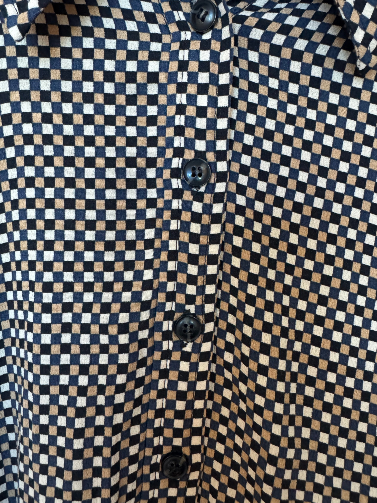 GANNI Relaxed Shift Mini Dress | Checkered, Collar, Button Placket, Cuffs, Flare