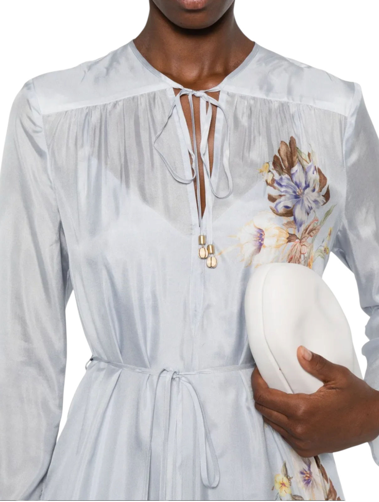 Zimmermann Coco Billow Maxi Dress | Baby Blue Floral, 100%b Silk, Long Sleeve