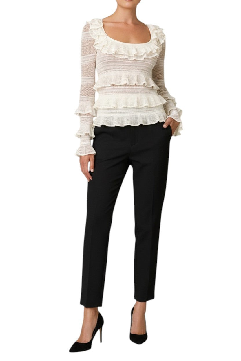 Zimmermann Illuminate  Lace Frilled Top |  White, Long Sleeves, Sheer, Ruffles