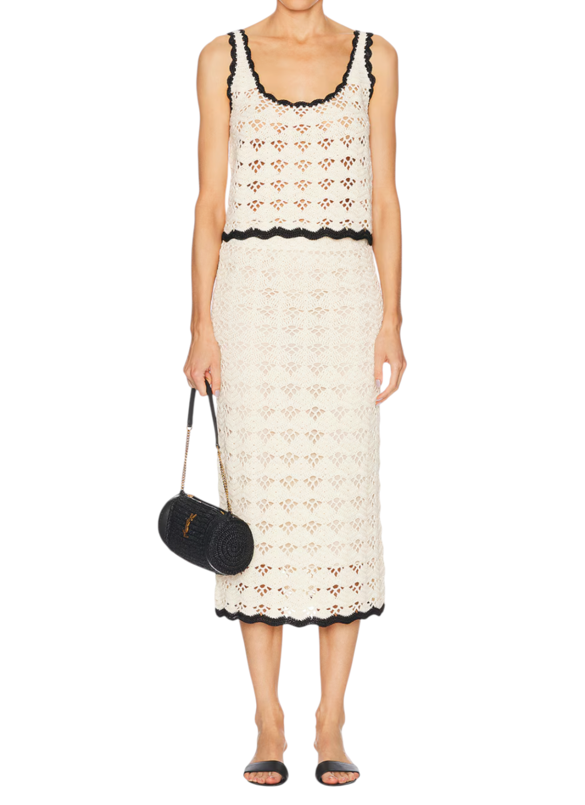 Zimmermann Rhiannon Crochet Tank Top | Cream/Black Trim, Cropped, Cotton Singlet