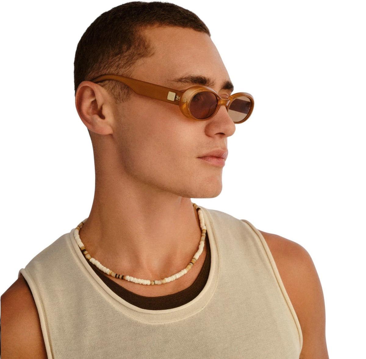 Le Specs Work It Sunglasses | Small Oval, Gold/Pearl, Brown Lenses, Eco Friendly