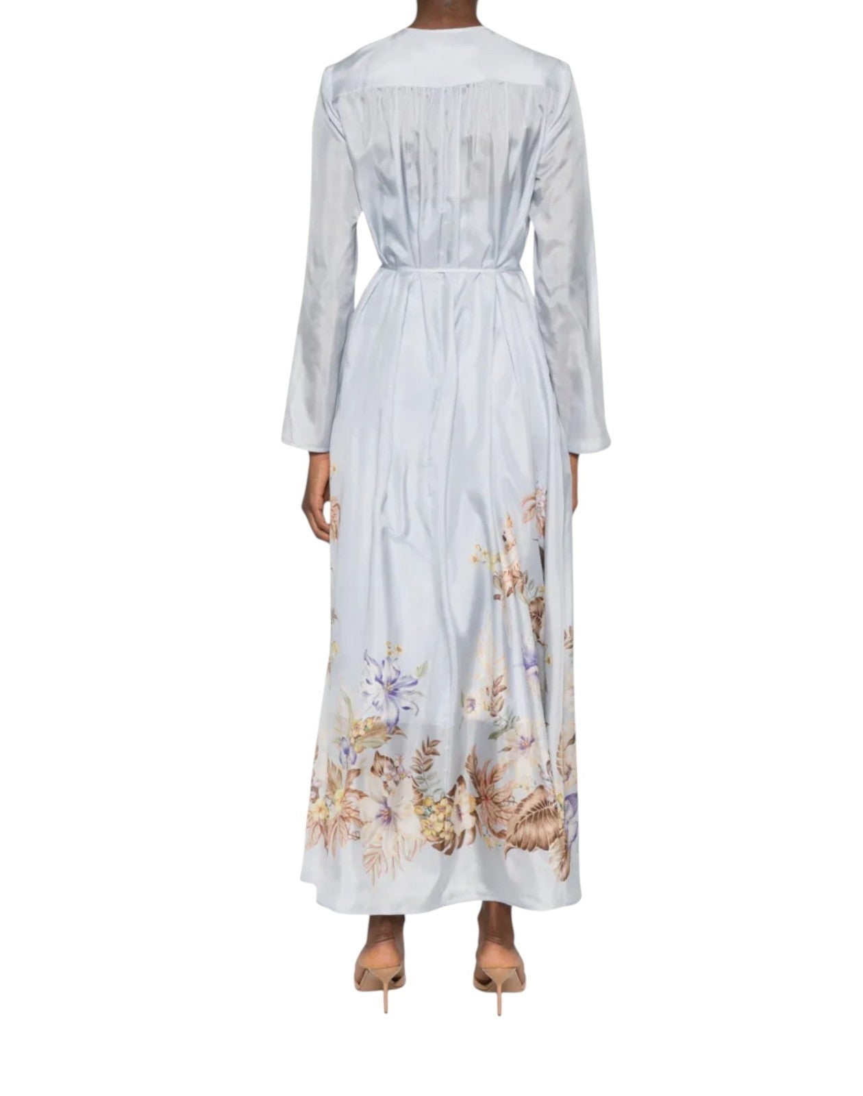Zimmermann Coco Billow Maxi Dress | Baby Blue Floral, 100%b Silk, Long Sleeve