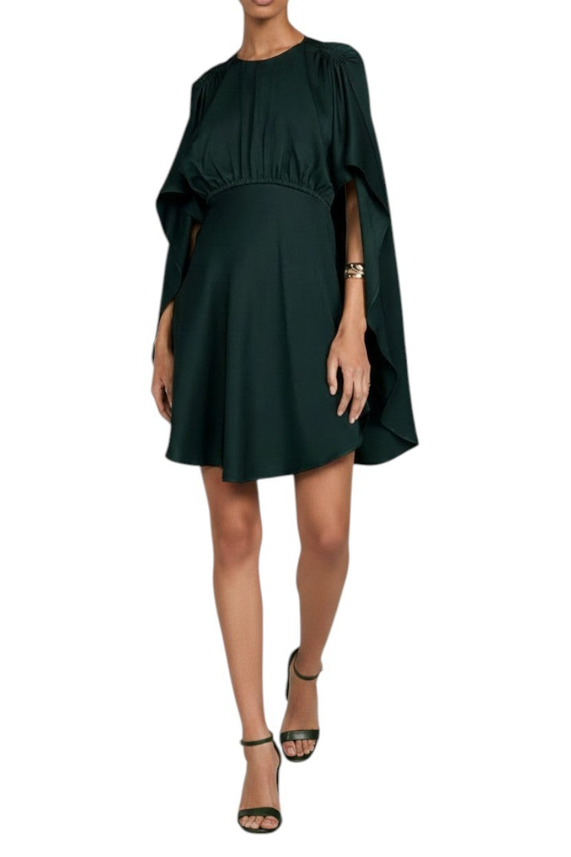 Zimmermann Eden Cascading Mini Dress | Bottle Green, Cape, Fit & Flare, Viscose