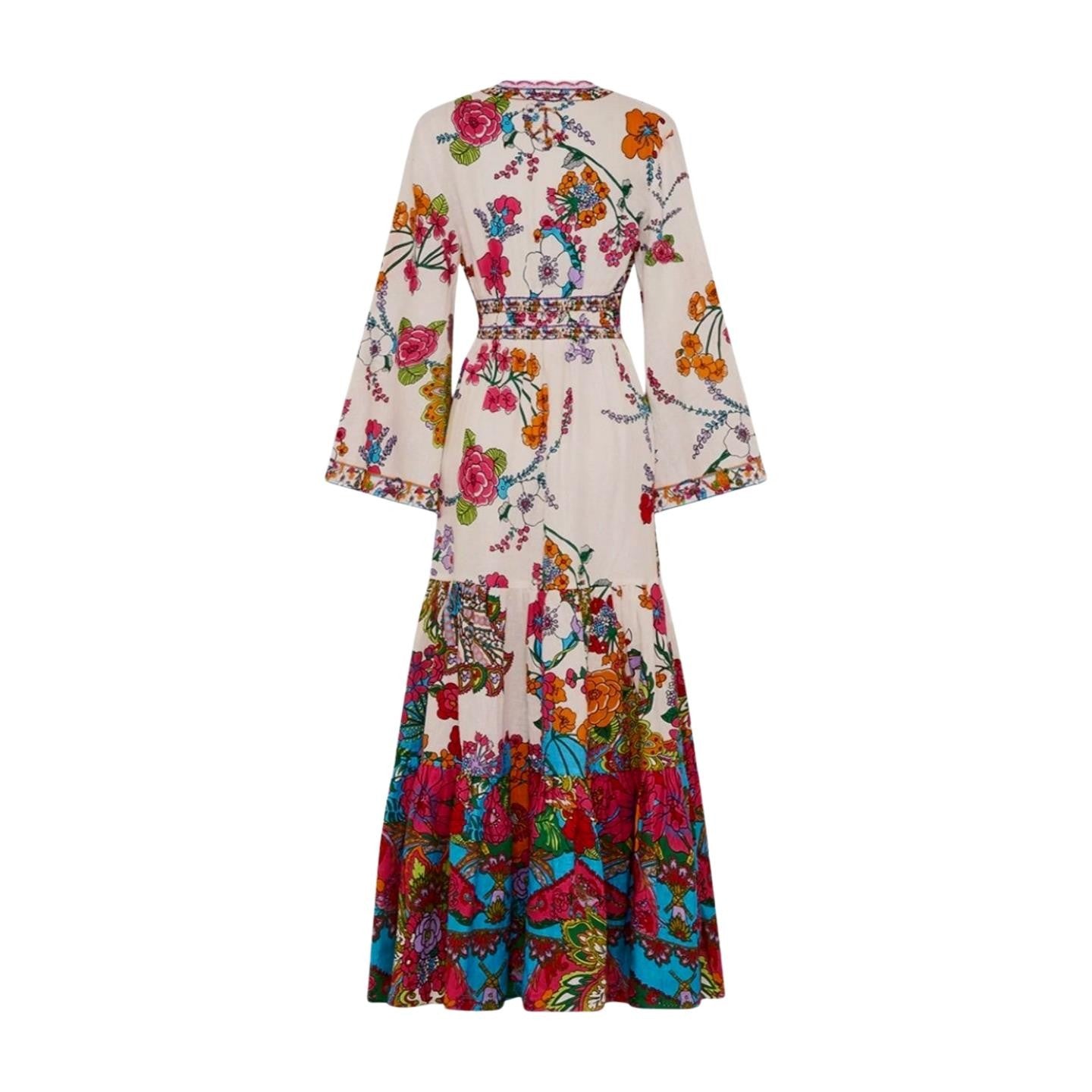 Camilla Dress w/ tiered skirt | Cosmic Prairie Floral, Maxi, White, Hand Made