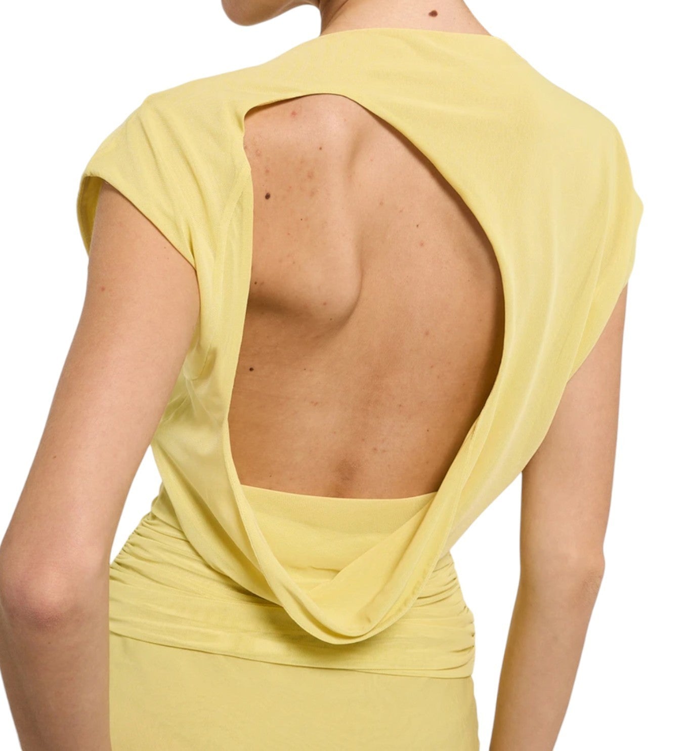 BEC + BRIDGE Jehnaya Asymmetric Maxi Dress | Sz 8, Yellow, Mesh, Cowl, Backless