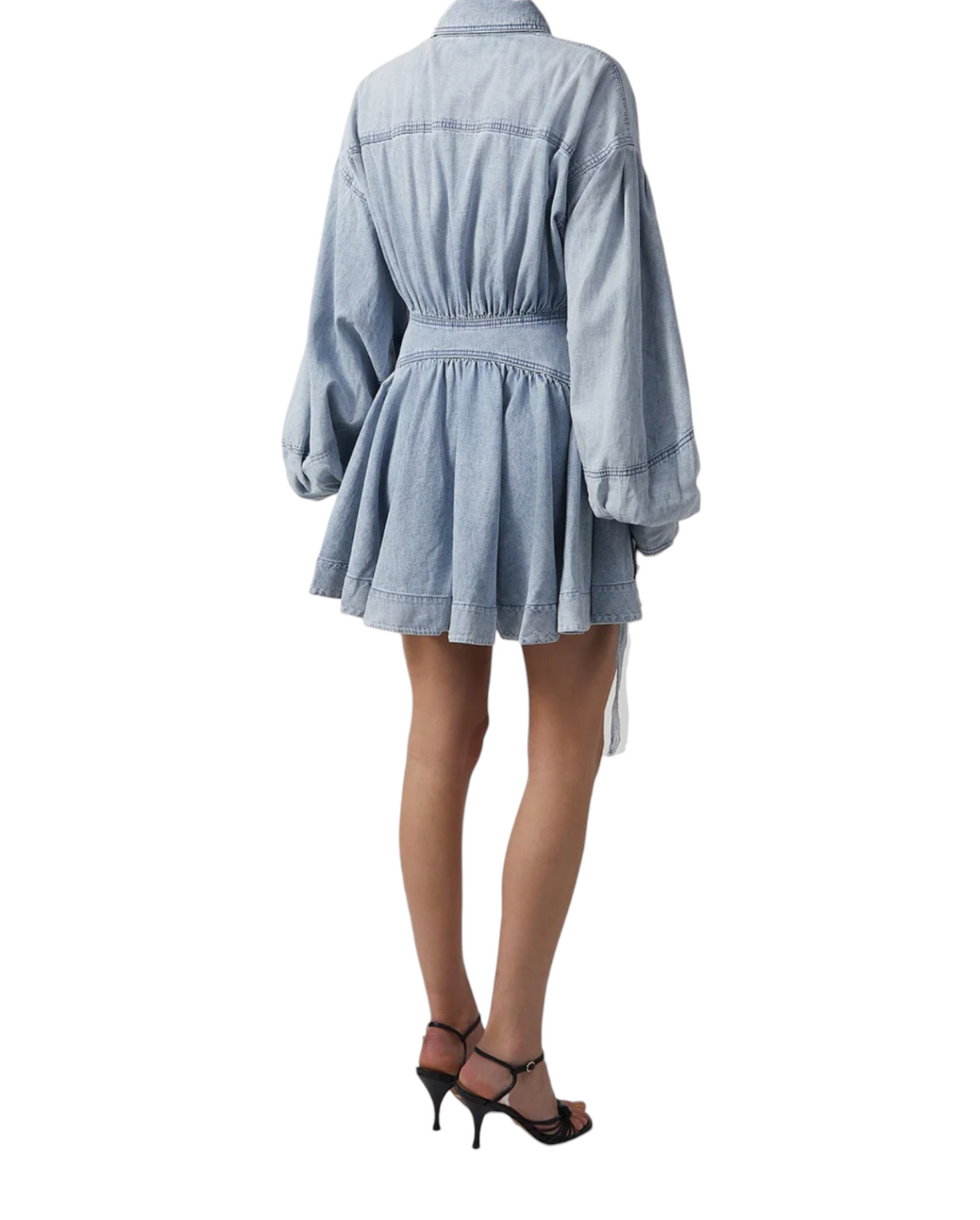 Zimmermann Rebellion Denim Wrap Mini | Light Blue, Puff Sleeves, Collar, Buttons