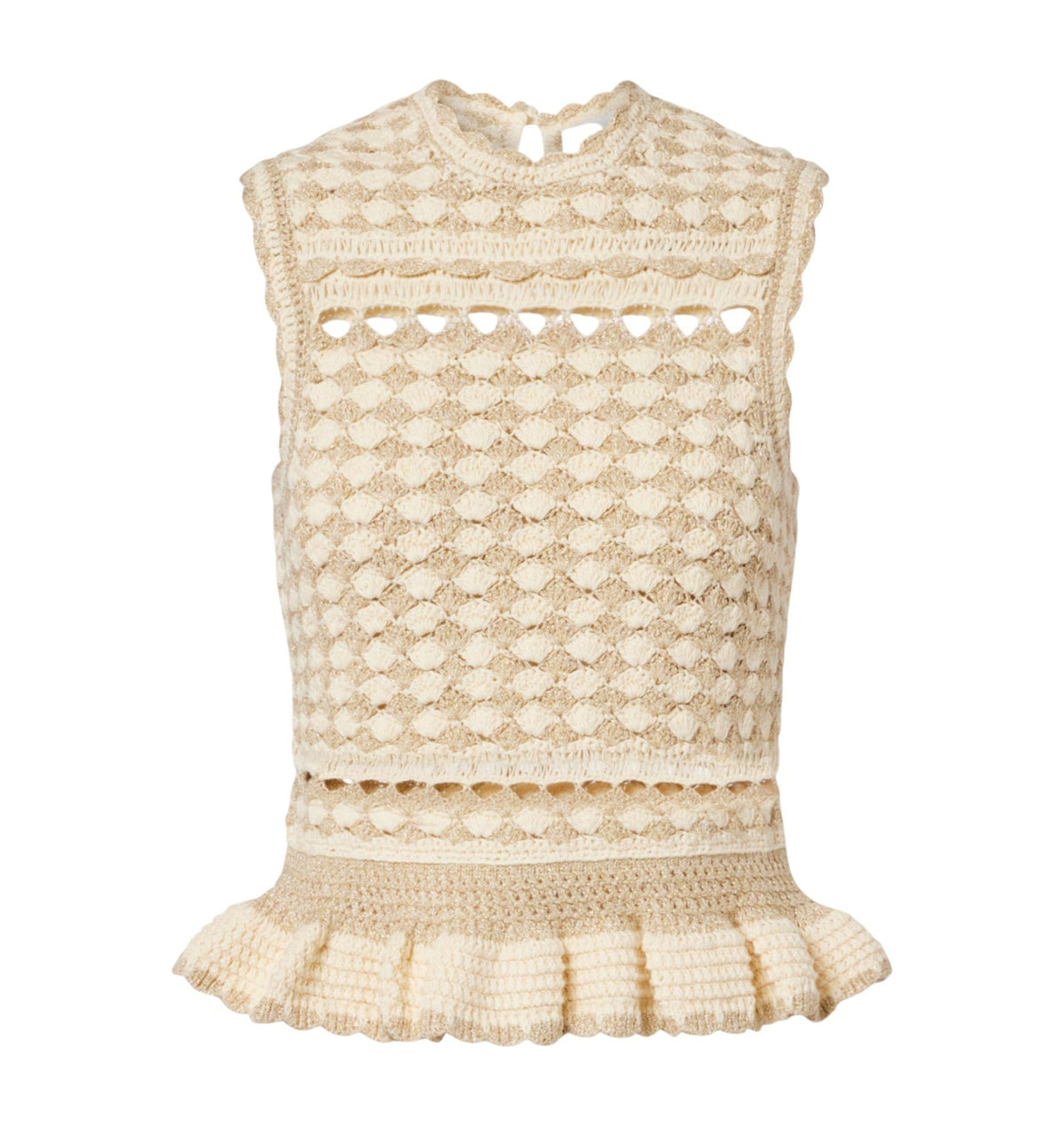 Zimmermann Wanderlust Crochet Top | Metallic gold/beige/cream, Peplum, Knitted