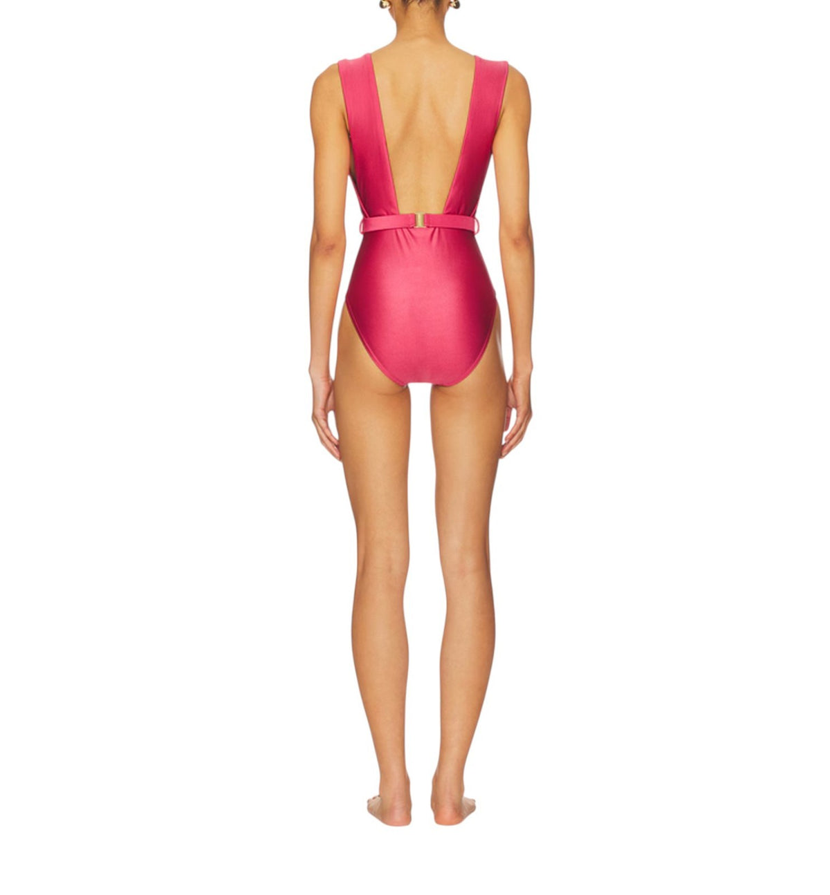 Zimmermann Wanderlust Belted Plunge One Piece |Deep Rose/Pink, V Neck, Open Back