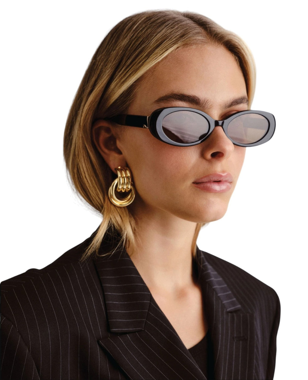 Luv Lou The Morgan Sunglasses |Oval, Black Acetate, Small, Brown Lens, Polarised