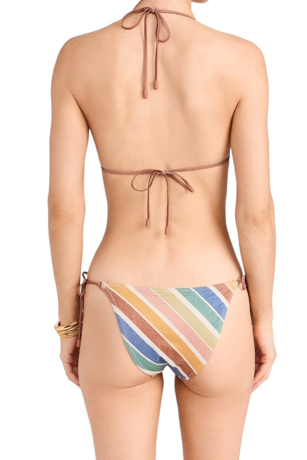 Zimmermann Everly Metallic Mini Tri Bikini | Stripe, Triangle, Tie, Low Rise