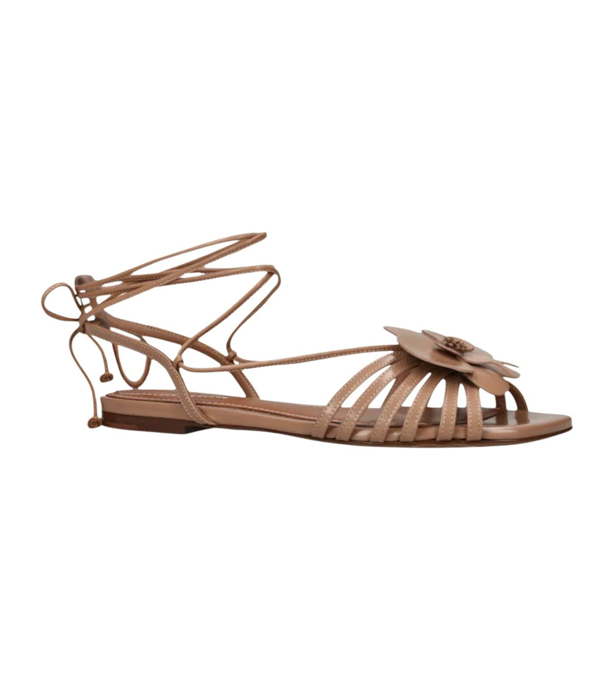Zimmermann Orchid  Sandal | Biscuit/Beige, Ankle Strap, Flats, Flower, Leather