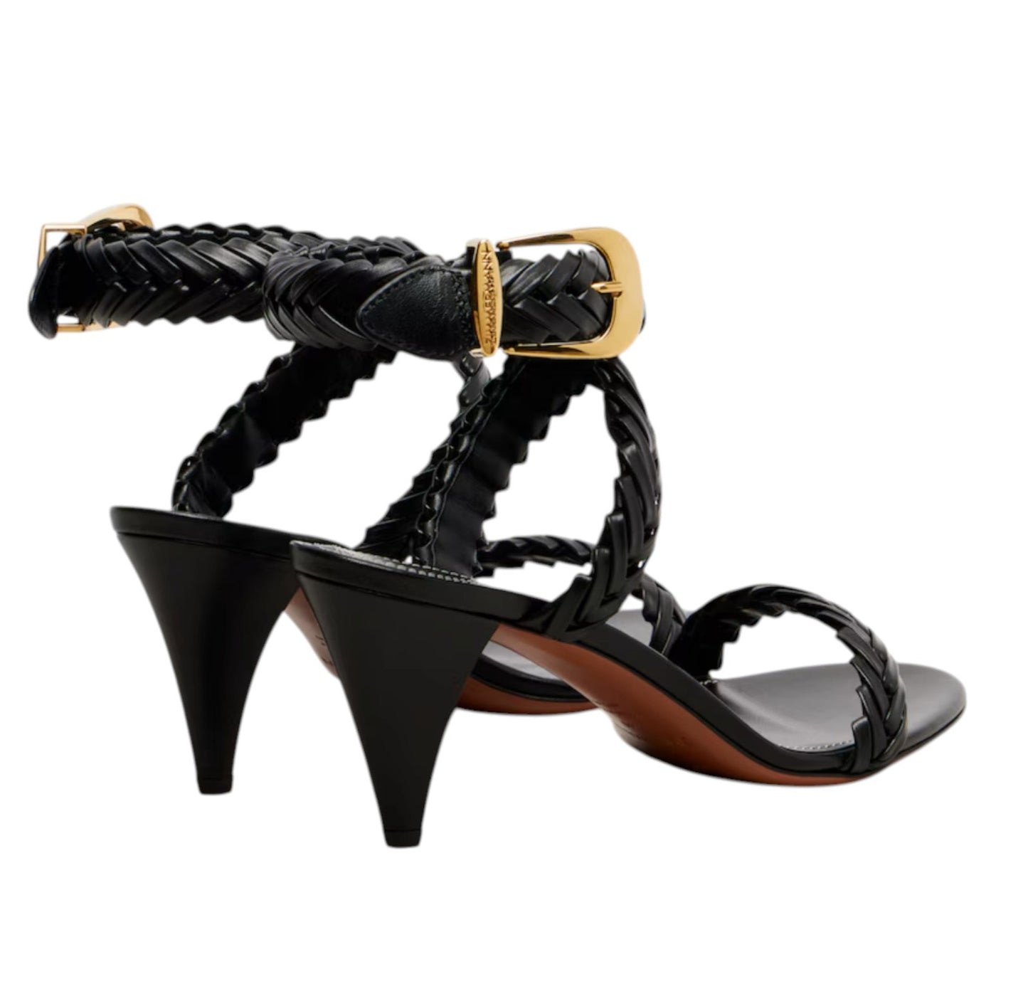 Zimmermann Helix Sandal 75 | Black, Calf Leather, Braided, Stilleto, Ankle Strap