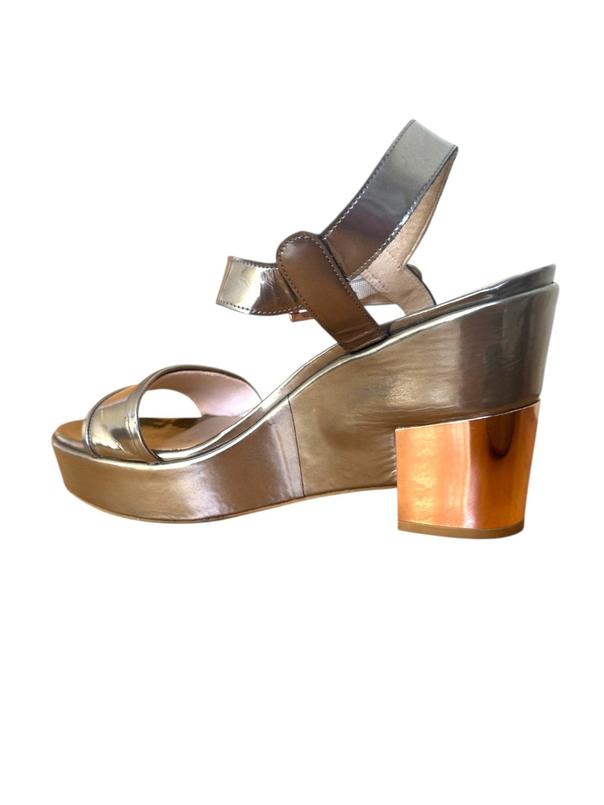 Stuart Weitzman Wedge Platform Sandal | Metallic, Wedge, Silver/Rose Gold