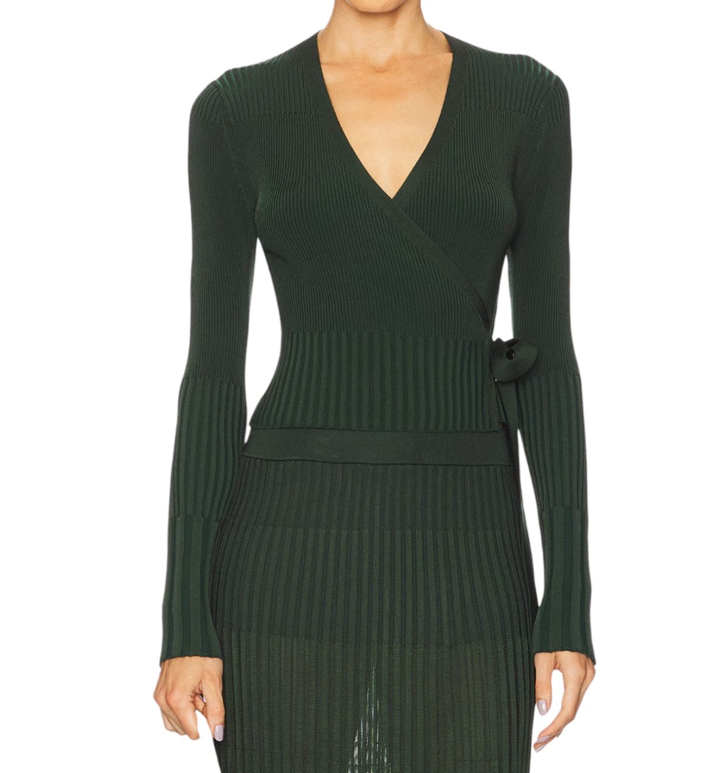 Zimmermann Ribbed Wrap Cardigan |Dark Green, Crop, Tie Close, V Neck