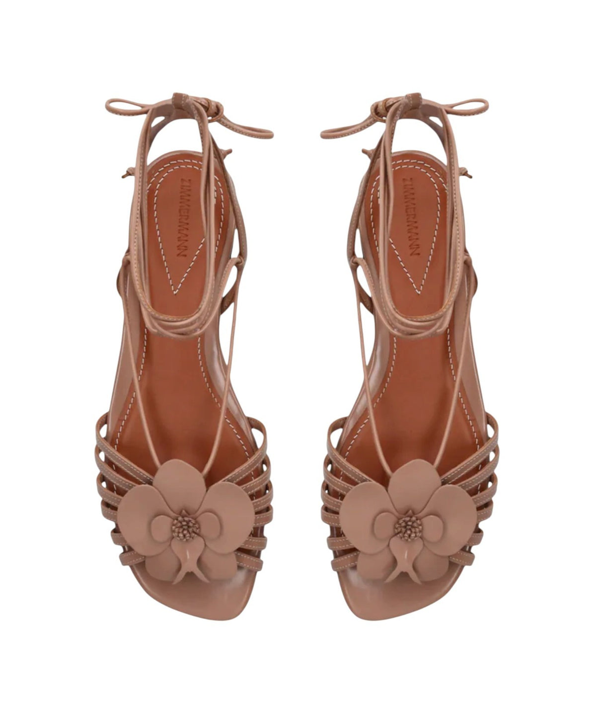 Zimmermann Orchid  Sandal | Biscuit/Beige, Ankle Strap, Flats, Flower, Leather