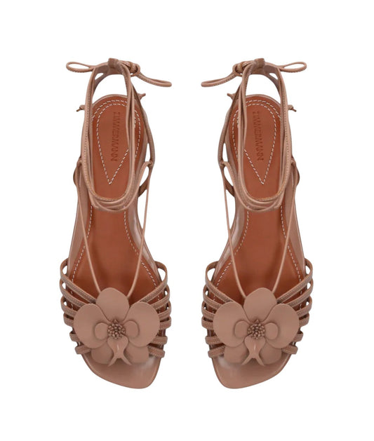 Zimmermann Orchid  Sandal | Biscuit/Beige, Ankle Strap, Flats, Flower, Leather