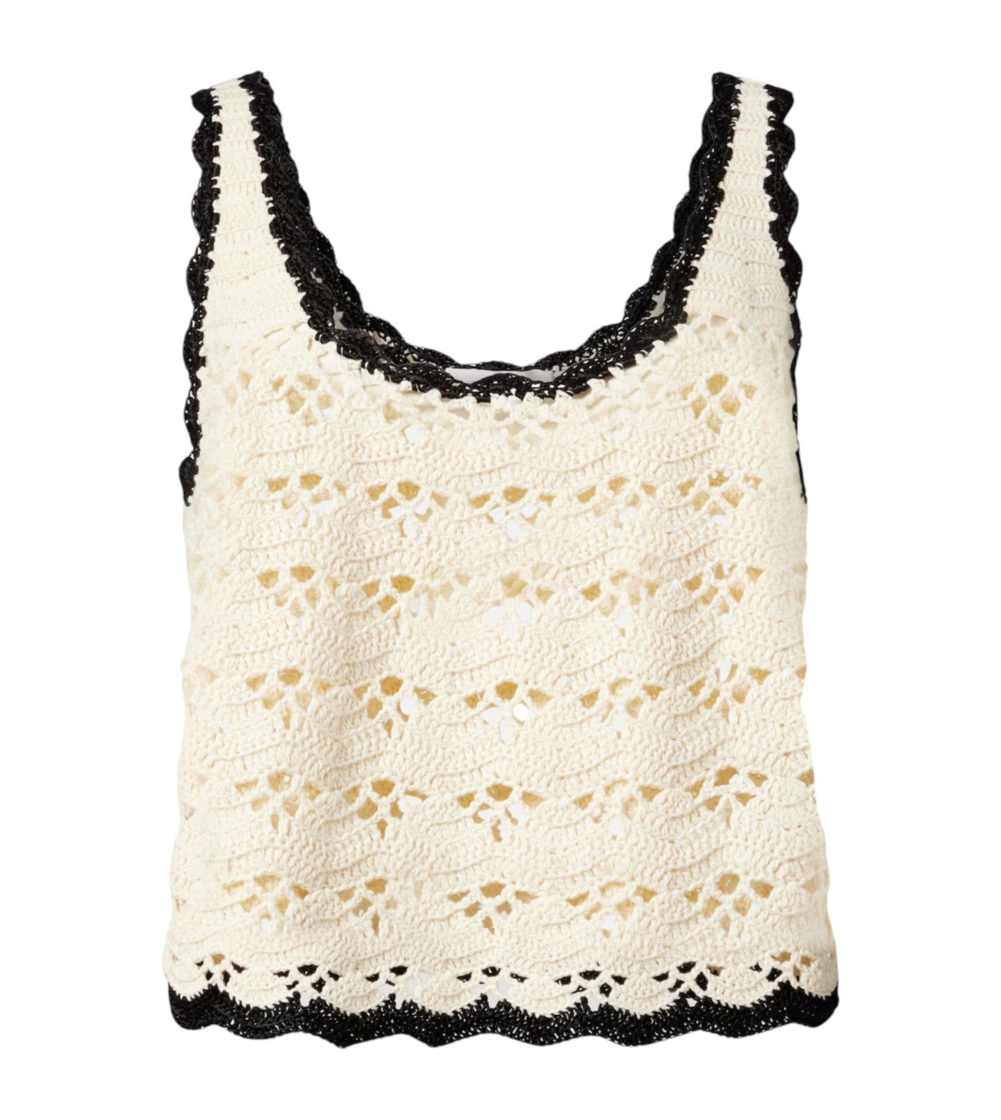 Zimmermann Rhiannon Crochet Tank Top | Cream/Black Trim, Cropped, Cotton Singlet