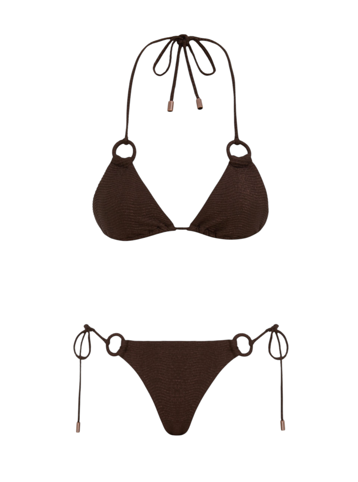 Zimmermann Coco textured Ring Bikini | Chocolate Brown, Triangle, Low Rise, Tie