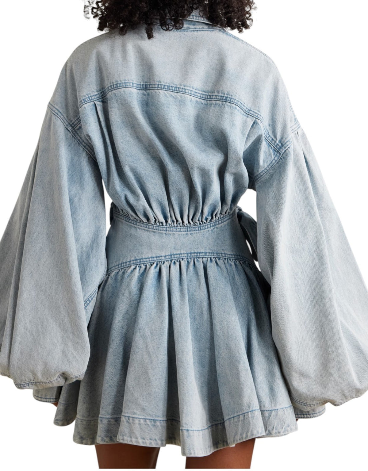 Zimmermann Rebellion Denim Wrap Mini | Light Blue, Puff Sleeves, Collar, Buttons