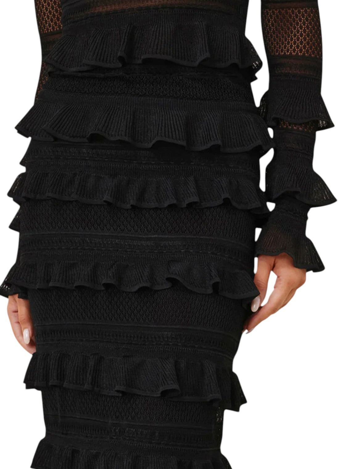 Zimmermann Crush Frilled V Neck Top |  Black, Long Sleeves, Sheer, Ruffles
