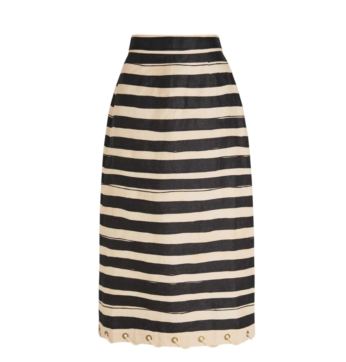 Zimmermann Rebellion Stripe Skirt | Midi, High Waist, Pencil, Black & White